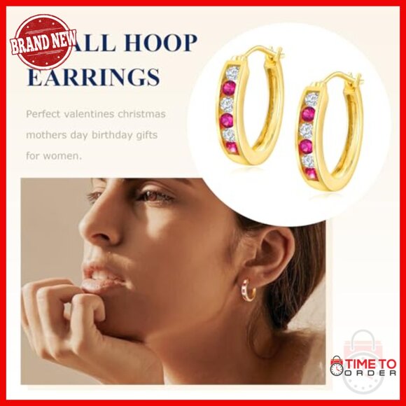 Sterling Silver Chunky Hoop Earrings with CZ Stones, Hypoallergenic - Picture 3 of 7